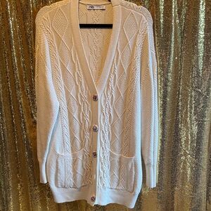 Zara Women's Cream Cable Knit Cardigan